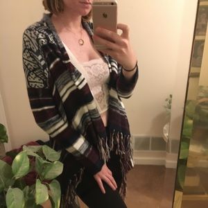 Patterned & fringed cardigan